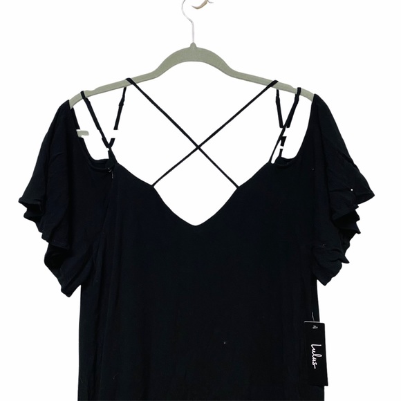 Lulus Afterglow Black Strappy Cold-Shoulder Shift - Picture 4 of 14